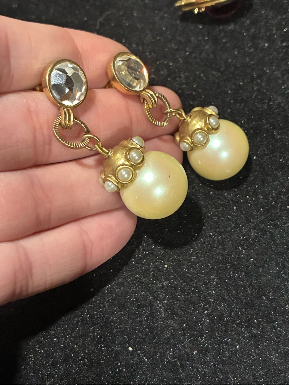 Vintage Etruscan Revival Pearl Cabochon Drop Earrings - Picture 2 of 3